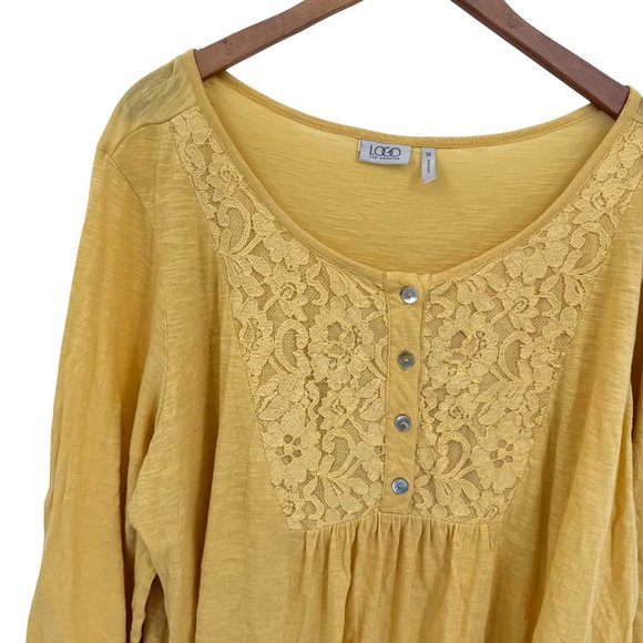 Logo Lori Goldstein‎ Womens Henley Button Tunic Top 1X Button Peasant Empire - Picture 1 of 8